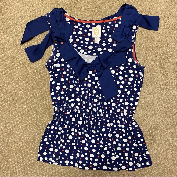 EUC Anthropologie Ric Rac Polka Dot Bow Tank - Picture 6 of 10